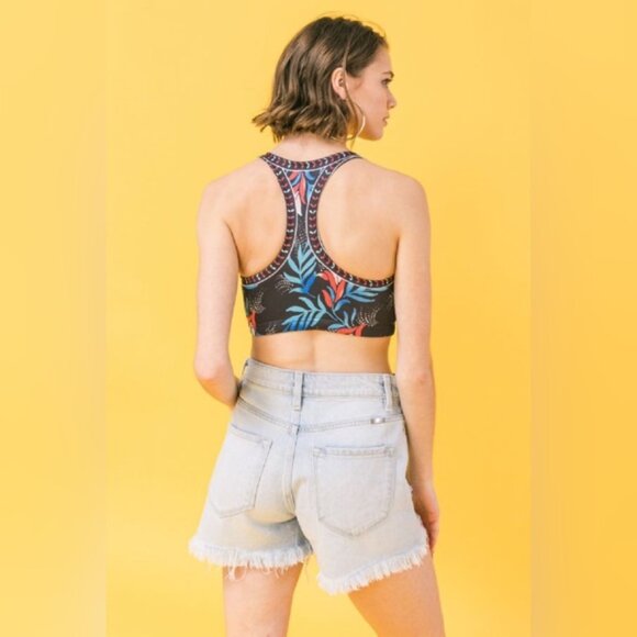 Flying Tomato | Floral Print Racerback Sports Bra Black Navy Blue New Large - Picture 5 of 8